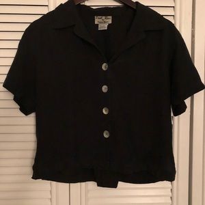 Vintage Black Button Down Crop Top